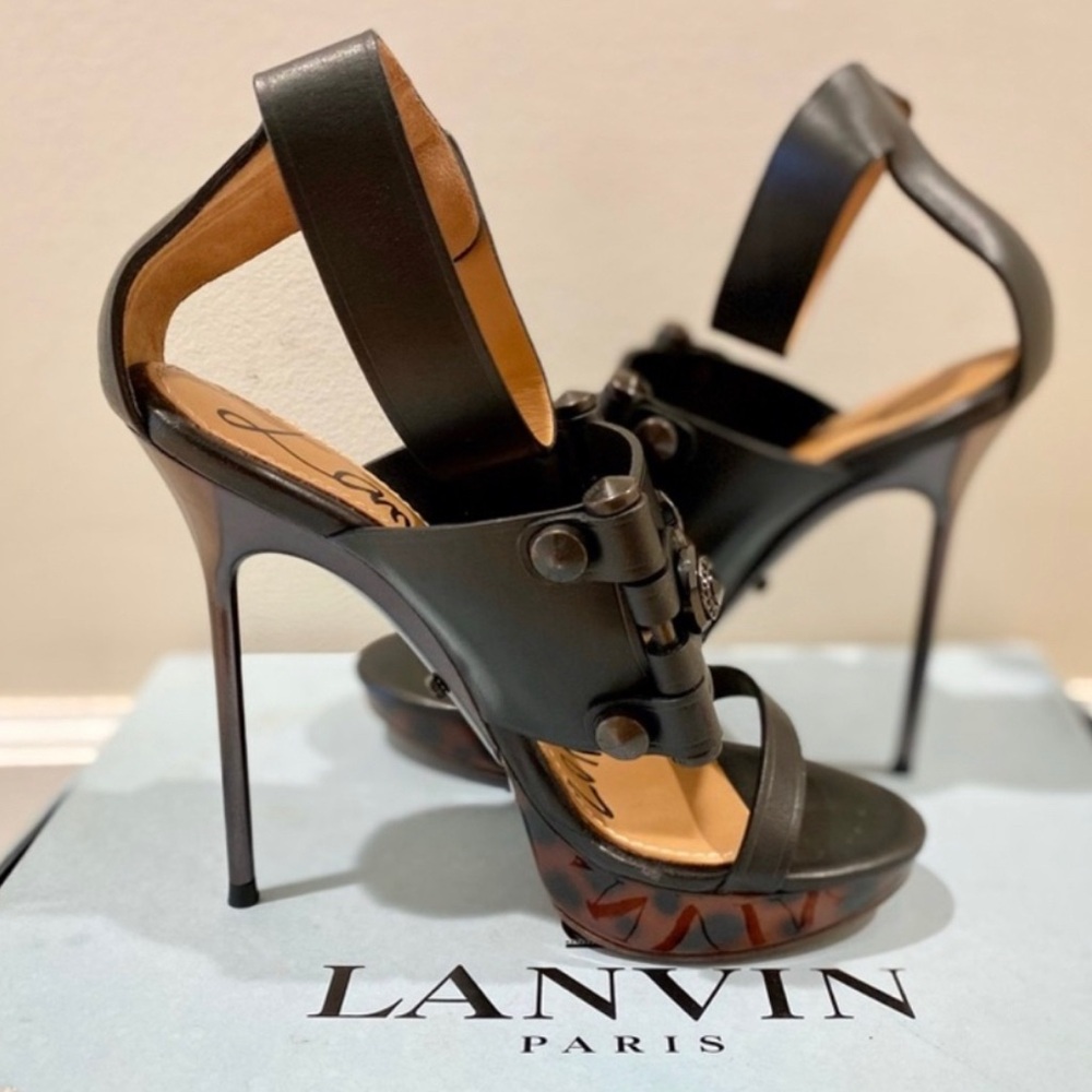 LANVIN Auth 9 US 39 EU Black Leather Heels Shoes Pumps Platform